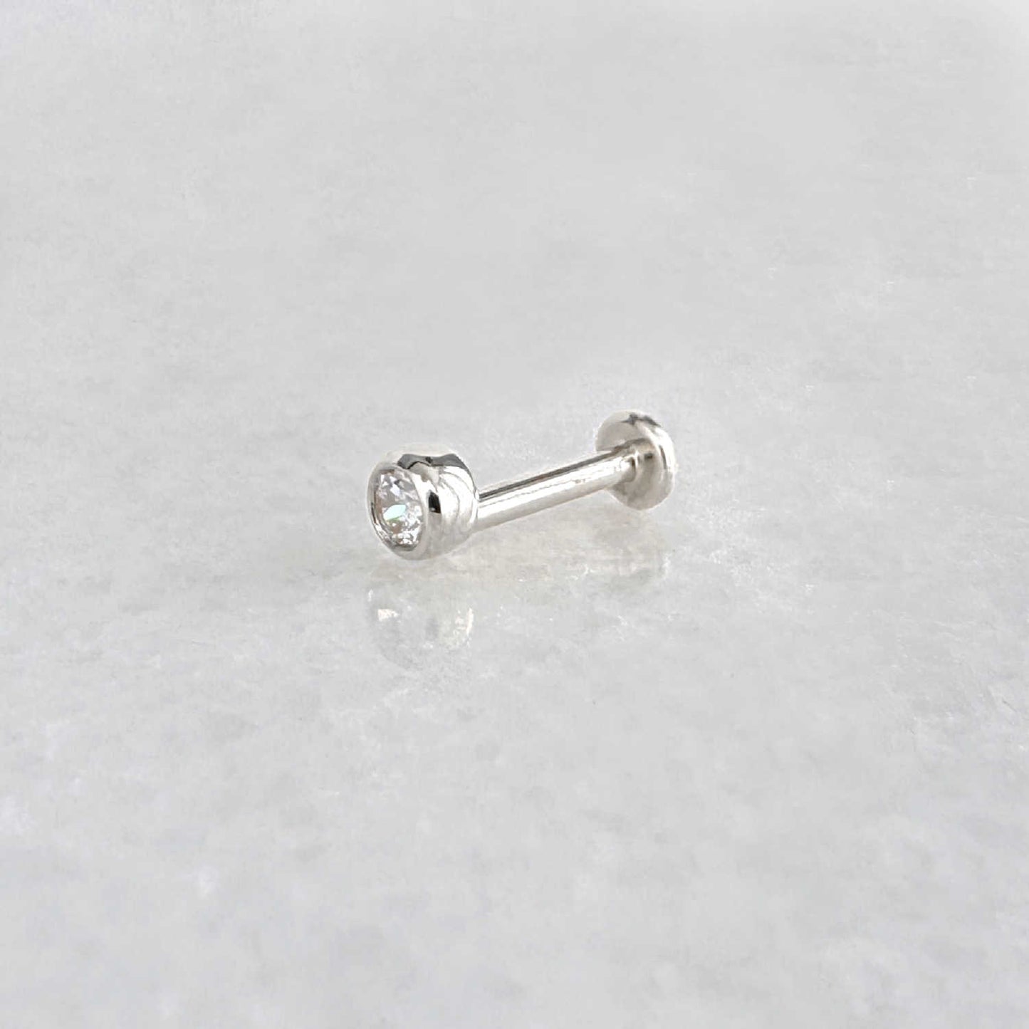 Lab Grown Diamond Flat Back Earring in 14K White Gold Bezel Setting, Side View