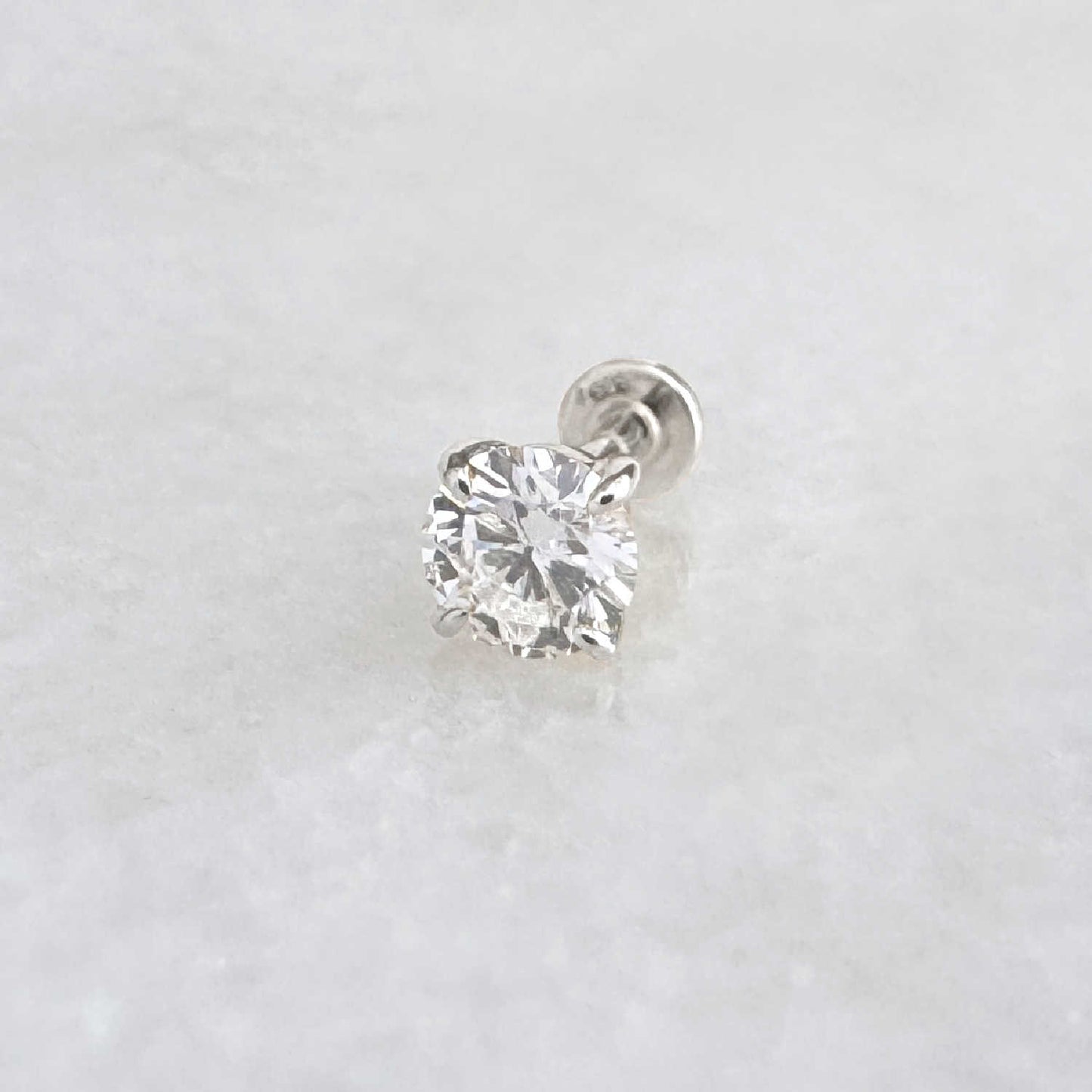 Flat Back Lab Grown Diamond Earring , 14k White Gold Stud for Helix or Conch Piercing, Cartilage Jewelry from Two of Most