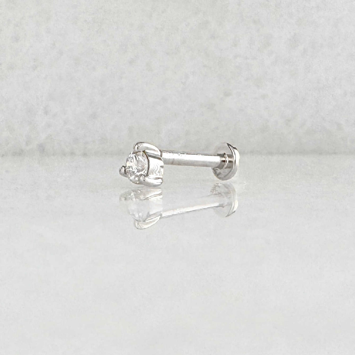 14k White Gold Stud for Helix, Tragus or Conch Piercing, Side View of Flat Back Lab Grown Diamond Cartilage Earring