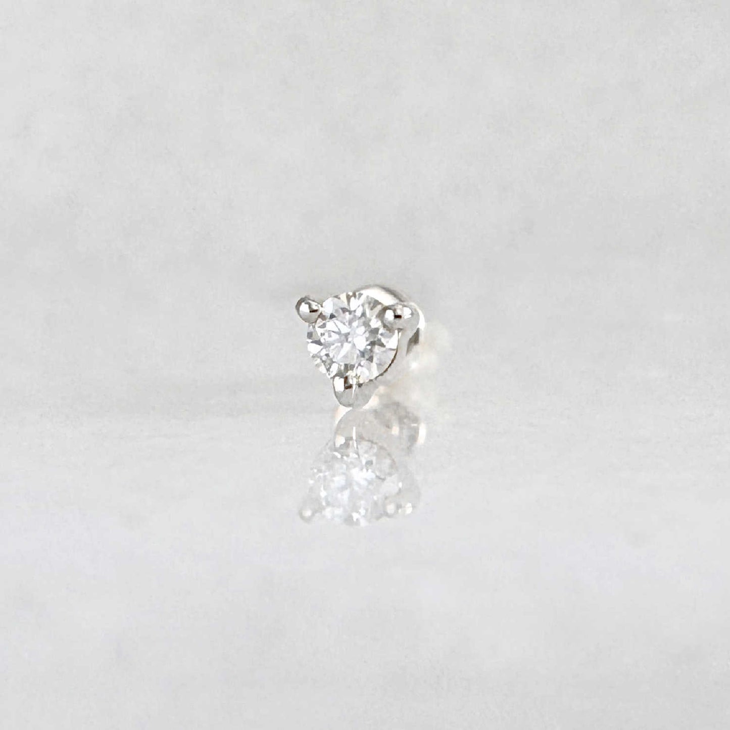 Flat Back Lab Grown Diamond Earring , 14k White Gold Cartilage Stud for Helix, Tragus or Conch Piercing