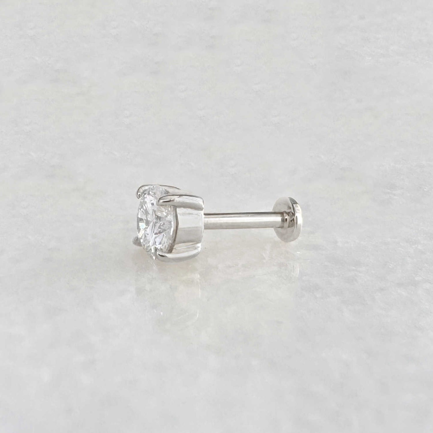 1/3 Carat Lab Diamond Earring, 14k White Gold Flat Back Stud, Side View