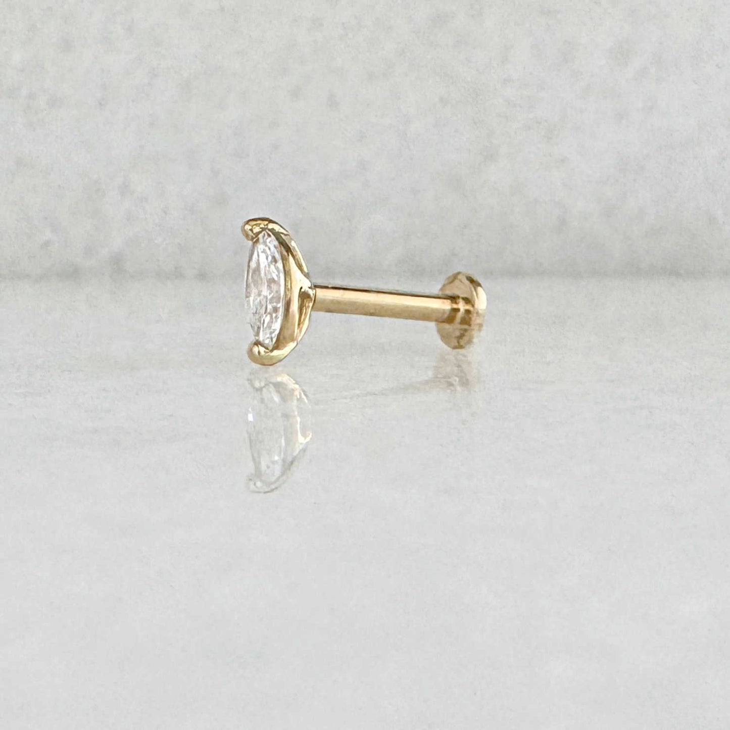 Marquise Cut Lab Diamond Flat Back Earring in 14k Yellow Gold, Side View