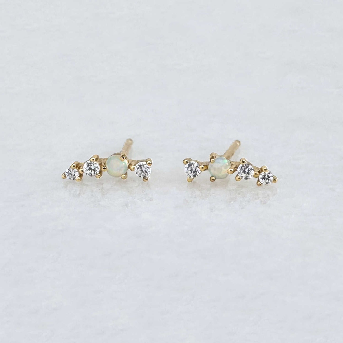 Opal & Cubic Zirconia Earrings, 14k Gold Plated Sterling Silver Studs from Two of Most