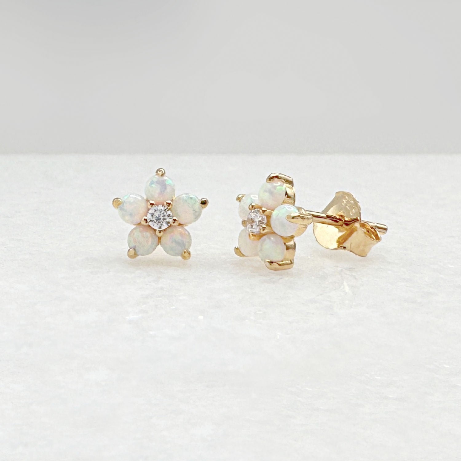 Opal Flower Earrings, 18k Gold Plated Sterling Silver Studs by Two of Most