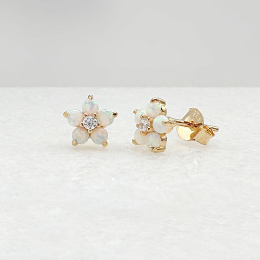 Opal Flower Earrings, 18k Gold Plated Sterling Silver Studs by Two of Most
