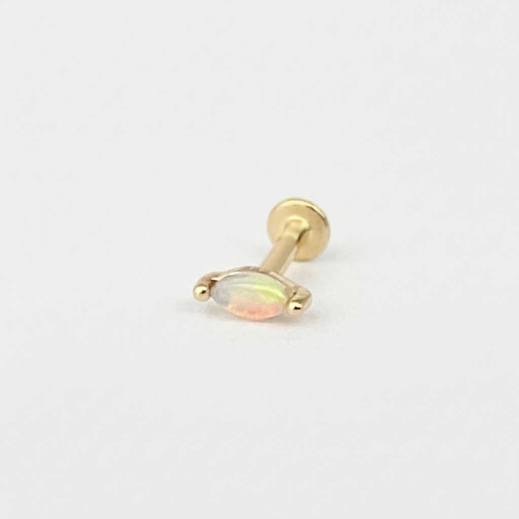 tragus earring helix piercing opal Marquise Opal Helix Tragus Earring 14k Gold Flat Back Stud