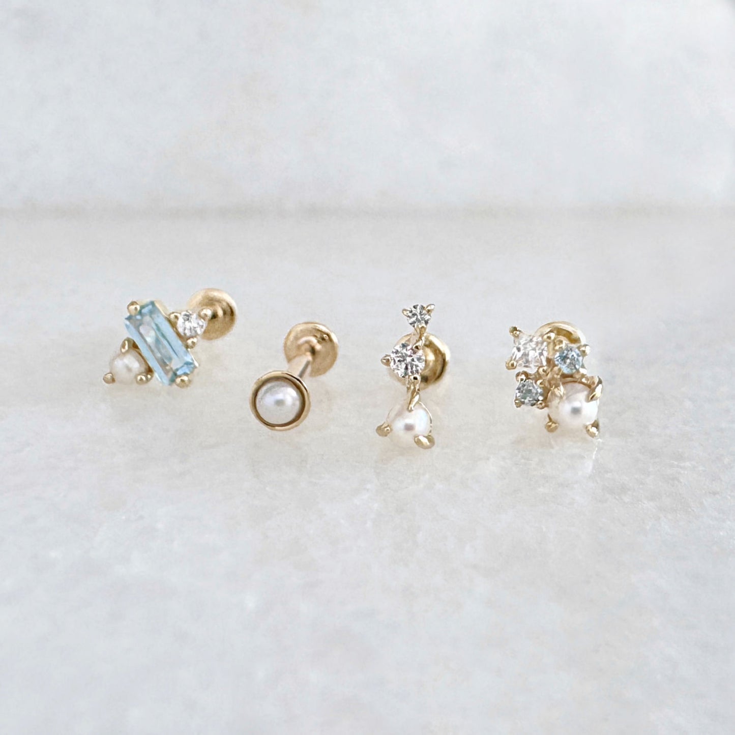 Pearl Stud Earring Collection, 14k Gold Flat Back Cartilage Jewelry from Two of Most