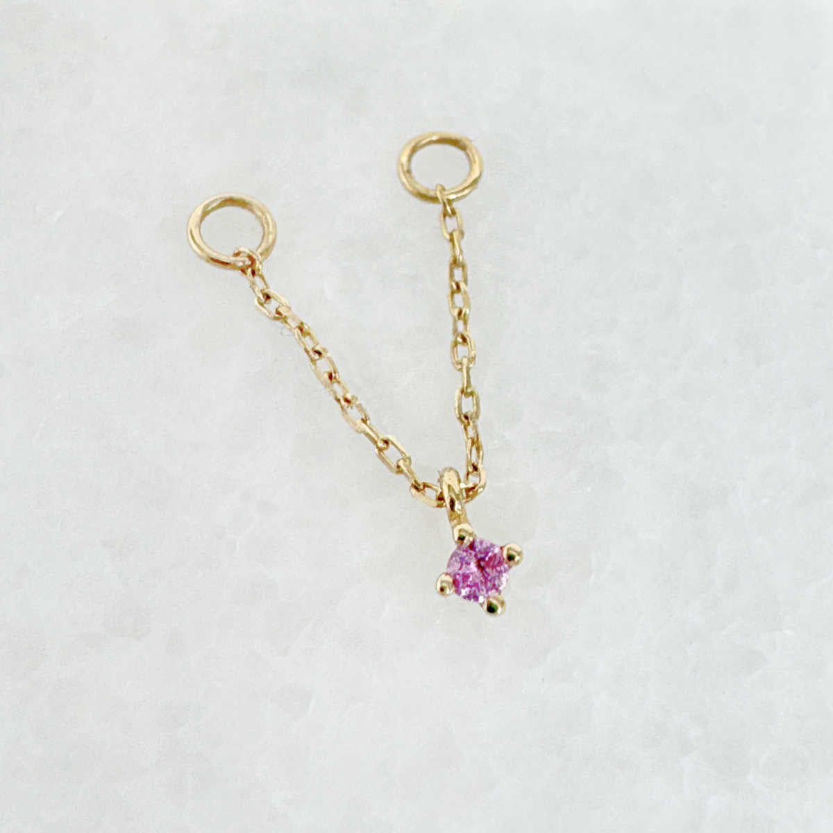 Pink Sapphire Earring Charm | Double Hole Connected Piercing Chain from Two of Most