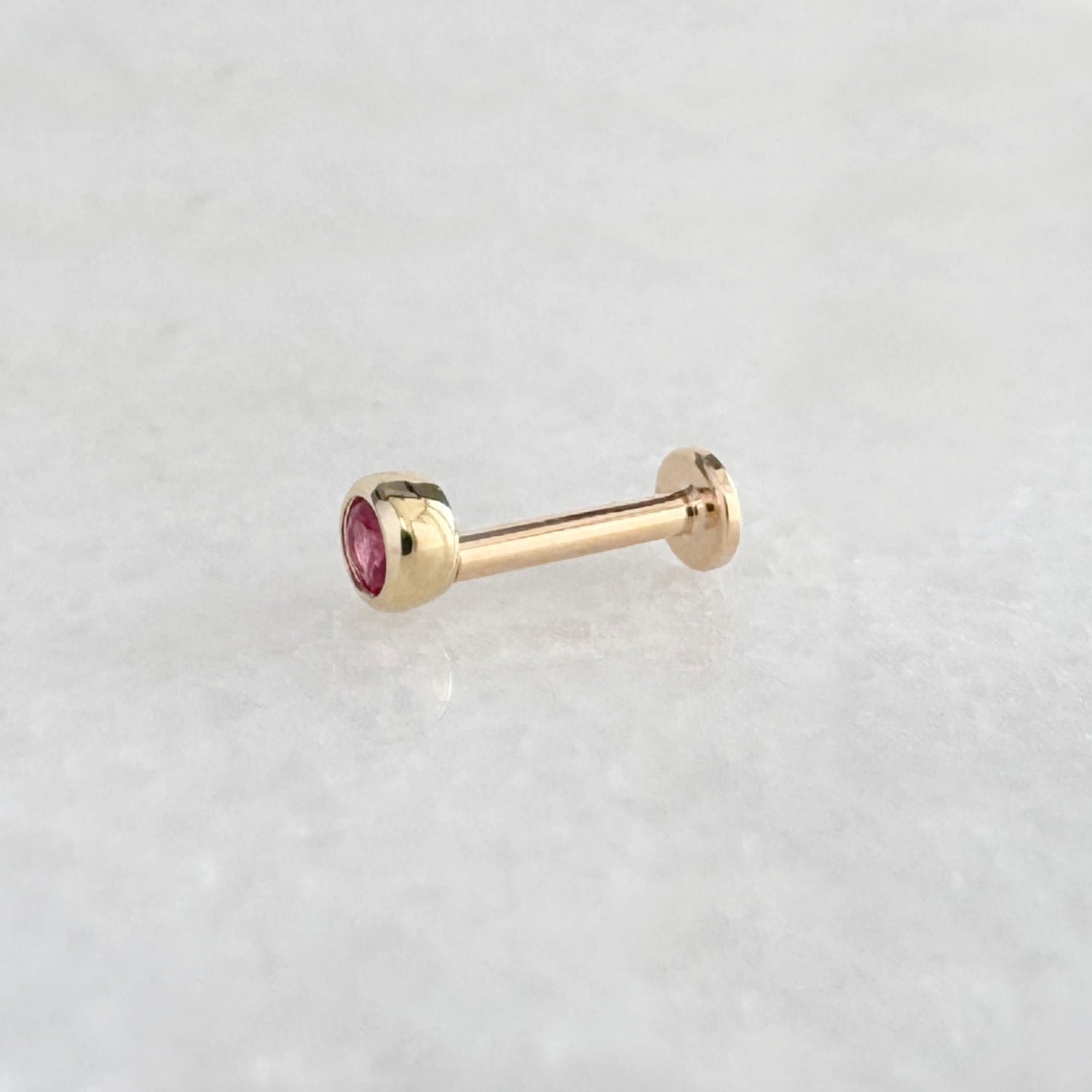Pink Sapphire Flat Back Cartilage Piercing Earring, Side View