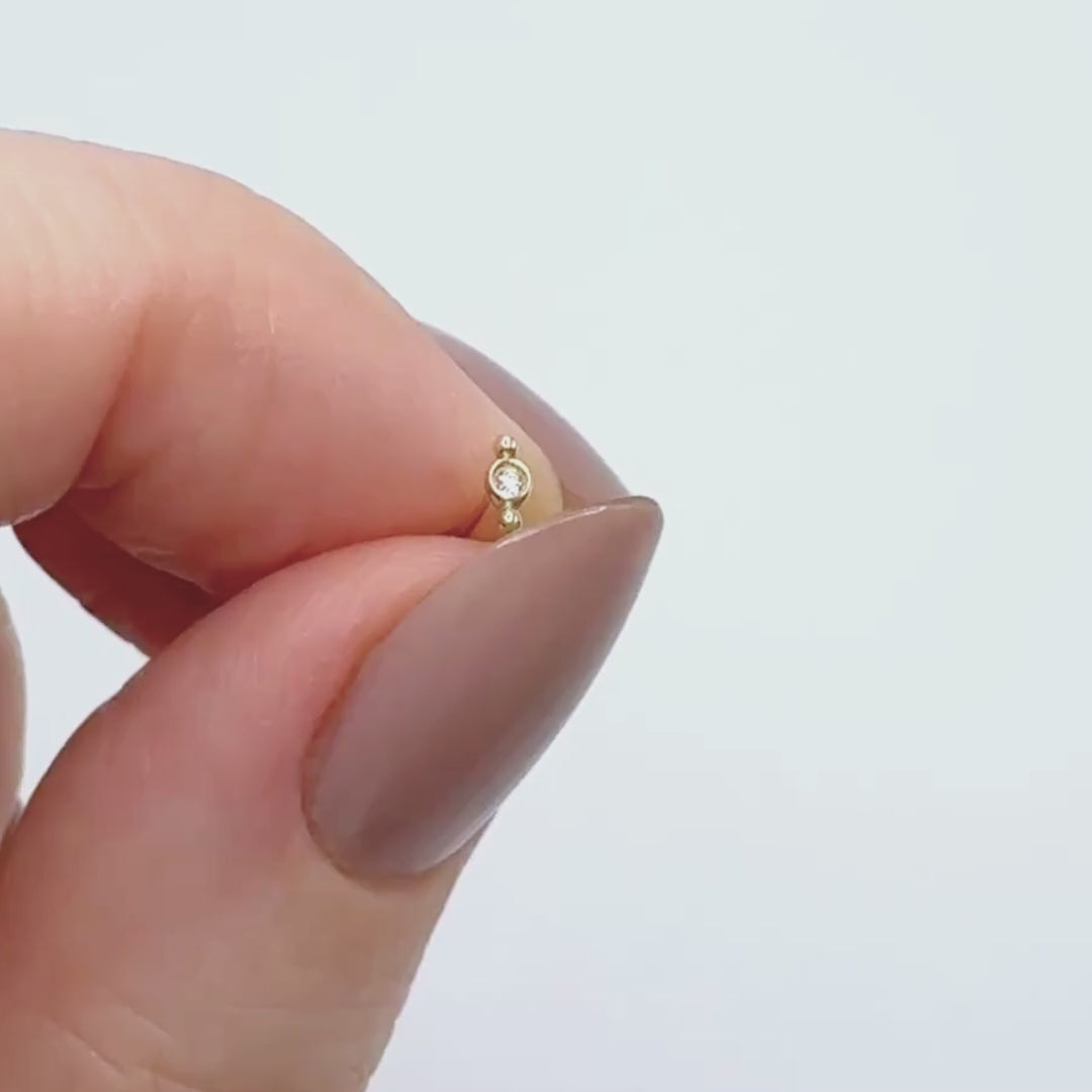 Tiny Diamond Earring, 14K Gold Flat Back Cartilage Piercing Stud for Helix, Tragus, Conch or Lobe