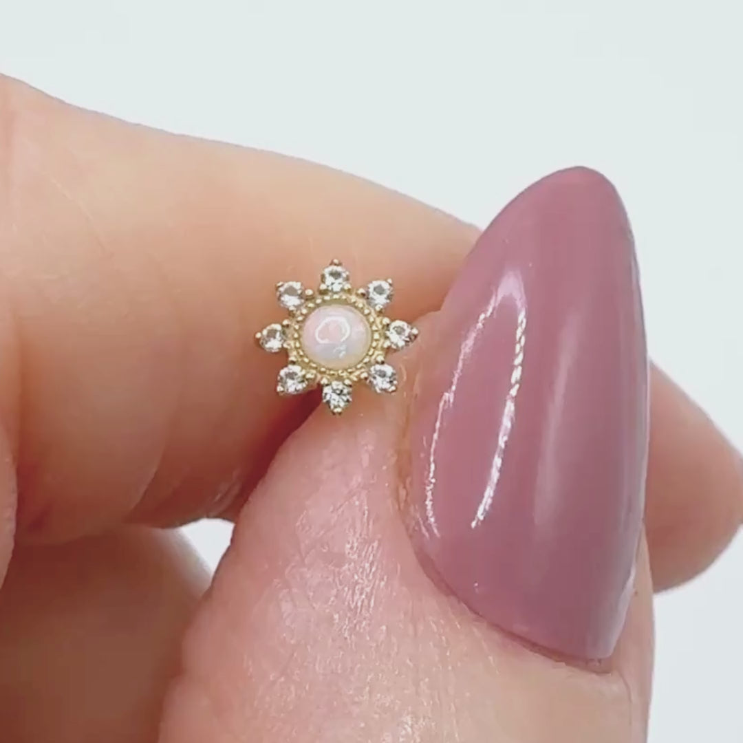 Opal Starburst Flat Back Earring | 14k Gold Helix, Tragus, Lobe Stud from Two of Most