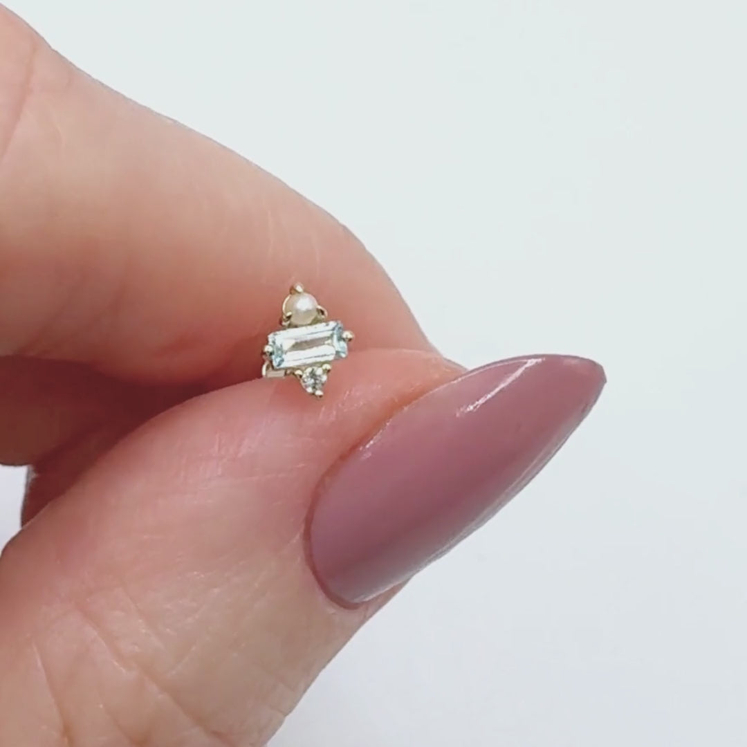 Video: Gold Flat Back Earring with Pearl & Blue Topaz, Helix and Conch Cartilage Studs from Two of Most