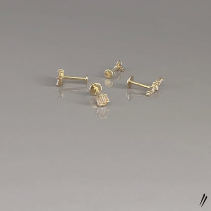Gemstone Trinity Flat Back Gold Cartilage Earring