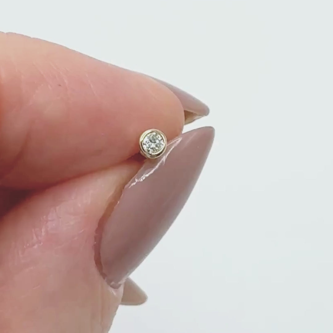 Video of Lab Grown Diamond Earring in 14K Yellow Gold, Flat Back Cartilage Piercing Stud