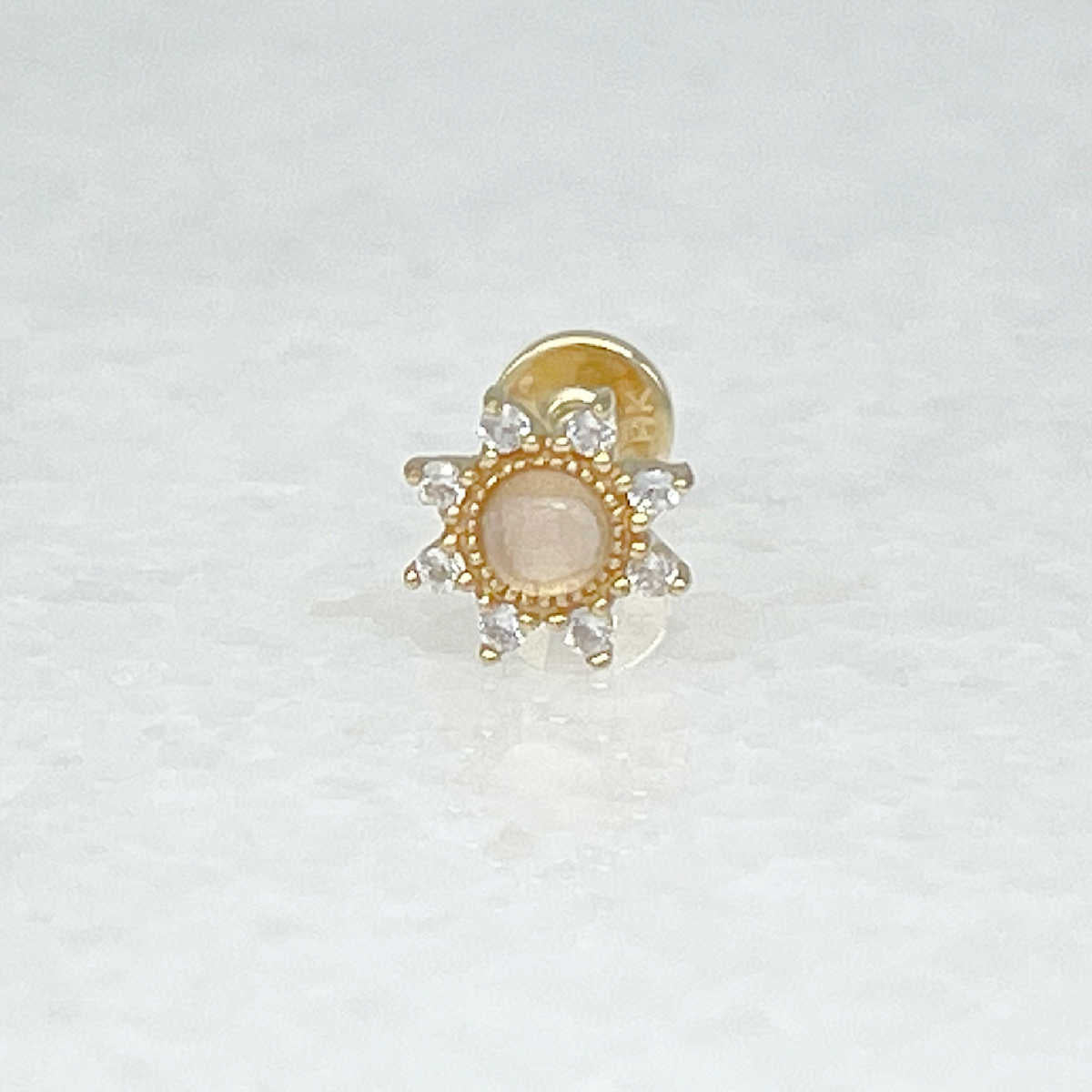 Rose Quartz Flat Back Earring | Solid Gold Cartilage Studs for Helix or Conch