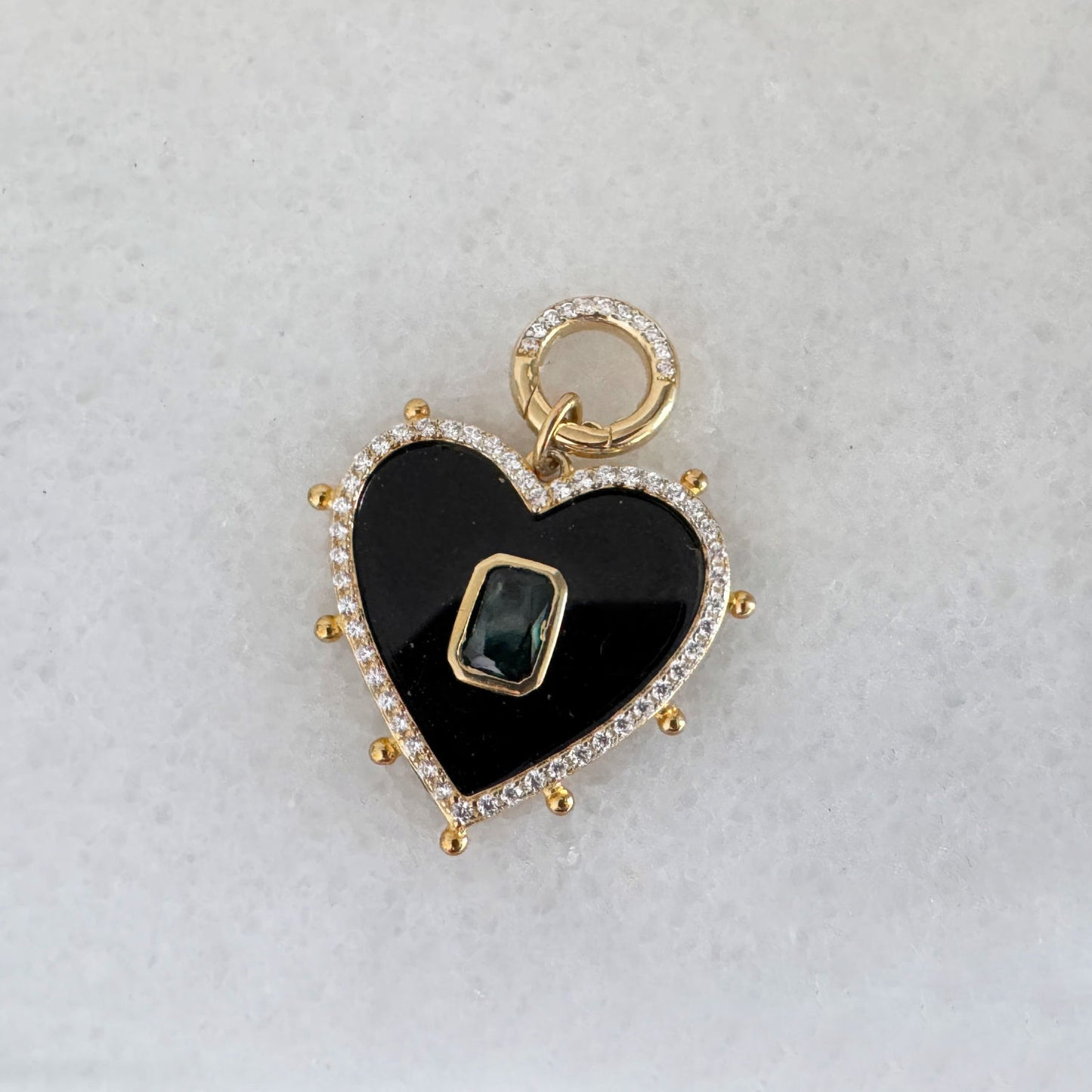 Small Gemstone Charm Holder with Large Heart Necklace Charm from Two of Most