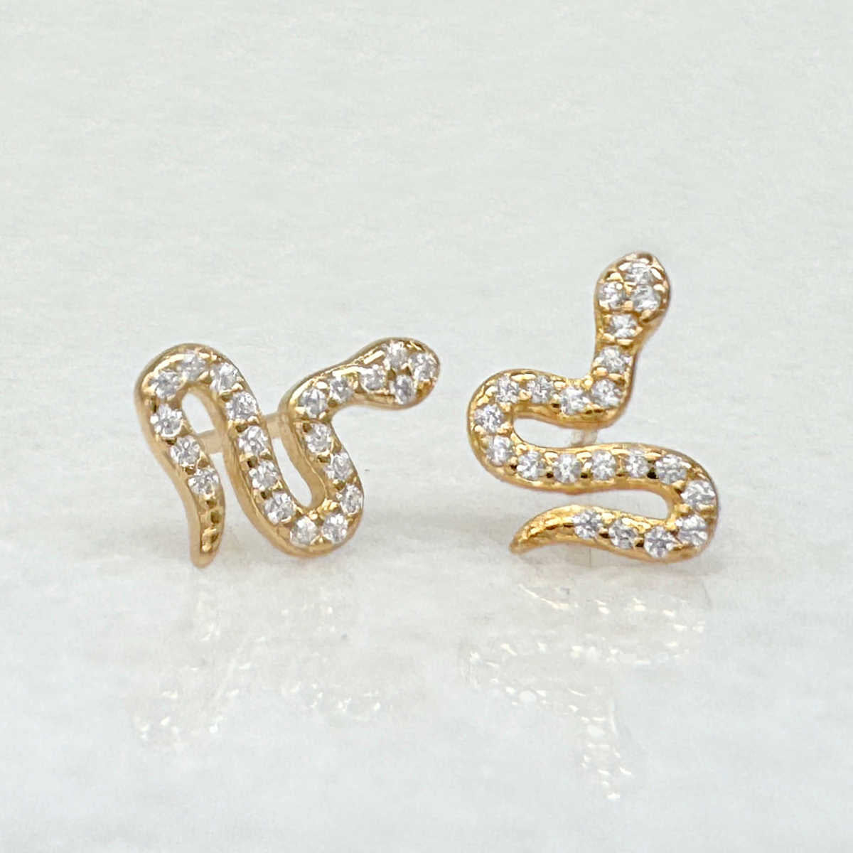 Snake Stud Earrings with Gemstones, 18k Gold & Sterling Silver Jewelry from Two of Most