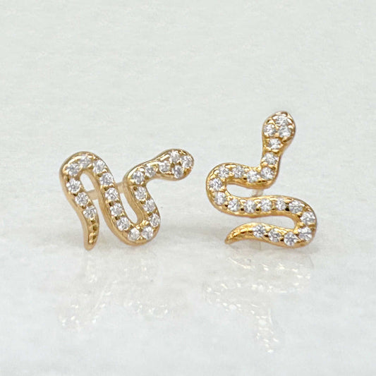 Snake Stud Earrings with Gemstones, 18k Gold & Sterling Silver Jewelry from Two of Most