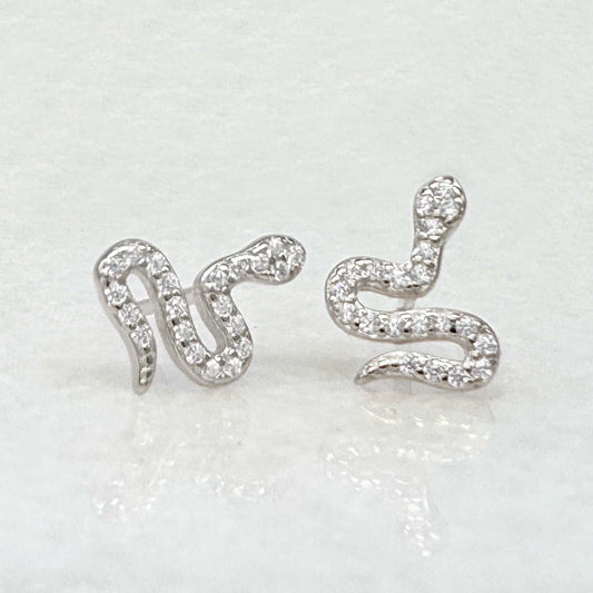 Snake Stud Earrings with Gemstones in 18k White Gold & Silver from Two of Most
