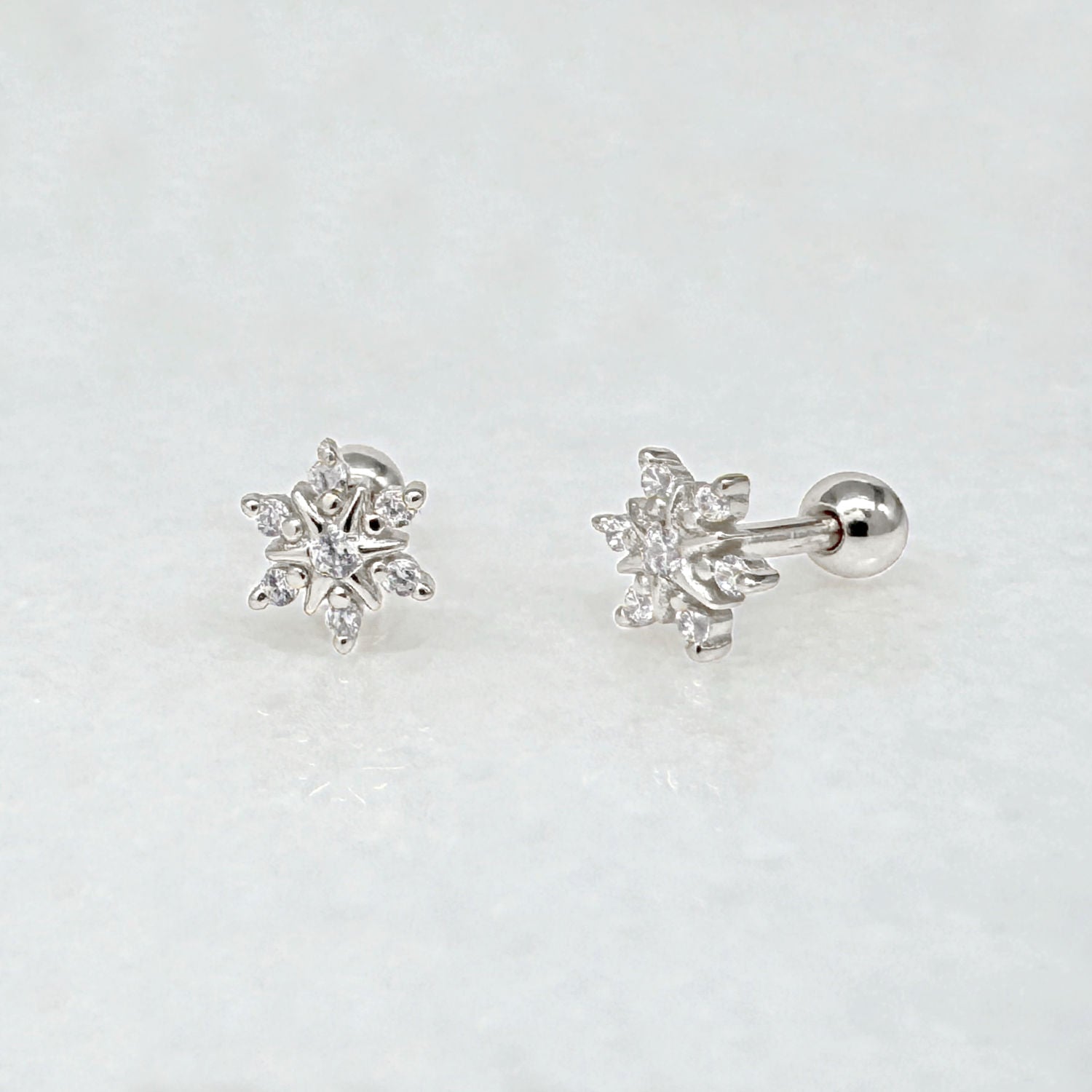 Starburst Gemstone Screw Back Earring | Sterling Silver Cartilage Ball Back Barbell Stud from Two of Most