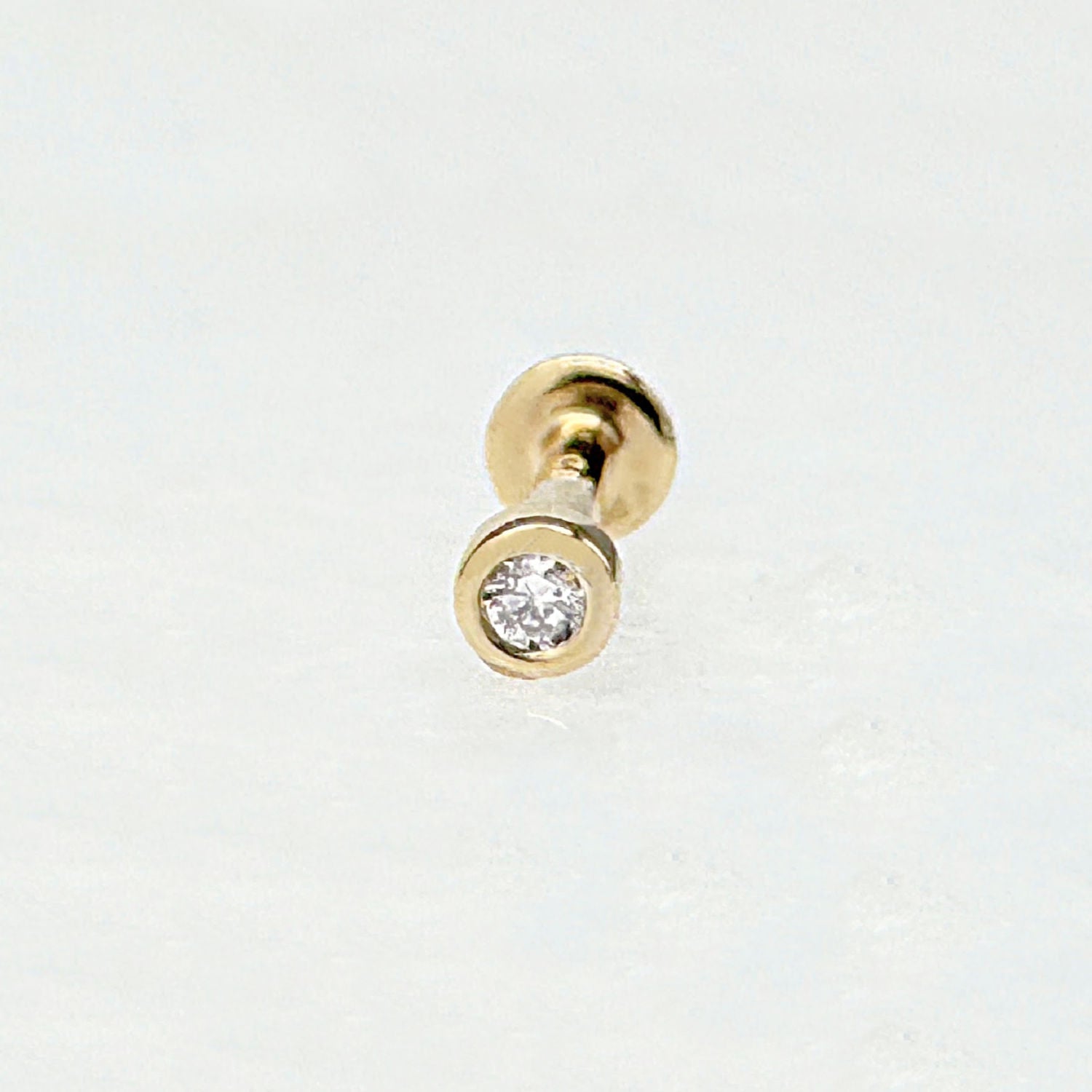 Tiny Diamond Flat Back Stud, 14k Gold Helix, Tragus Piercing Earring from Two of Most