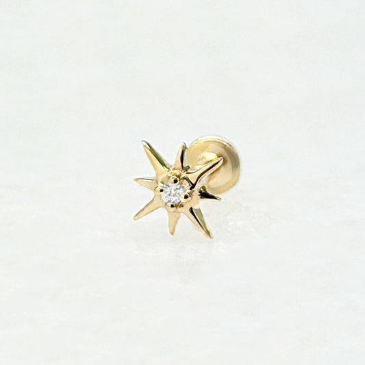 Flat Back Cartilage Piercing Jewelry for Helix, Tragus, Conch or Lobe | 14k Yellow Gold & Diamond Tiny North Star Stud from Two of Most