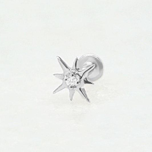 Flat Back Cartilage Piercing Jewelry for Helix, Tragus, Conch or Lobe | 14k White Gold & Diamond North Star Stud from Two of Most
