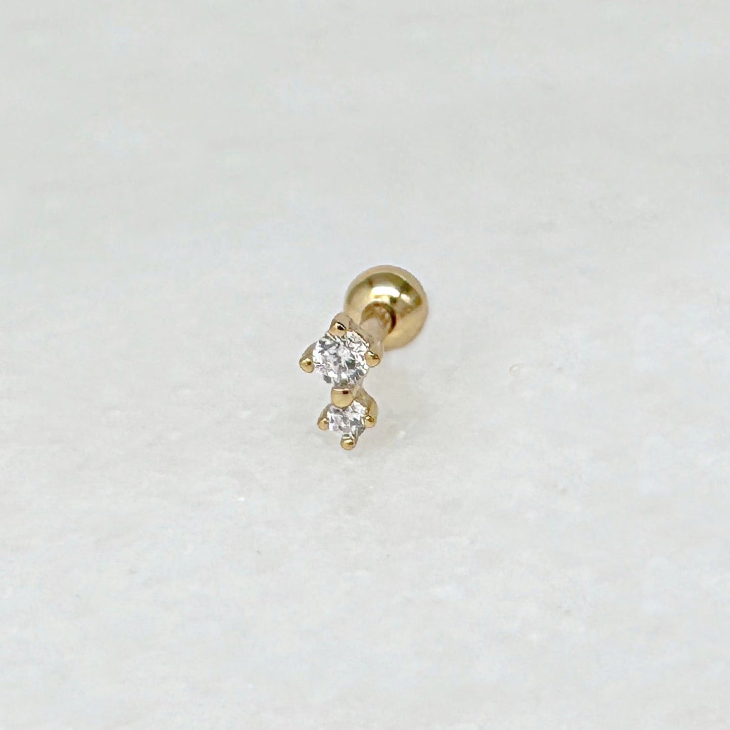 Two Stone Screw Back Cartilage Earring, Gold Plated Ball Back Barbell from Two of Most