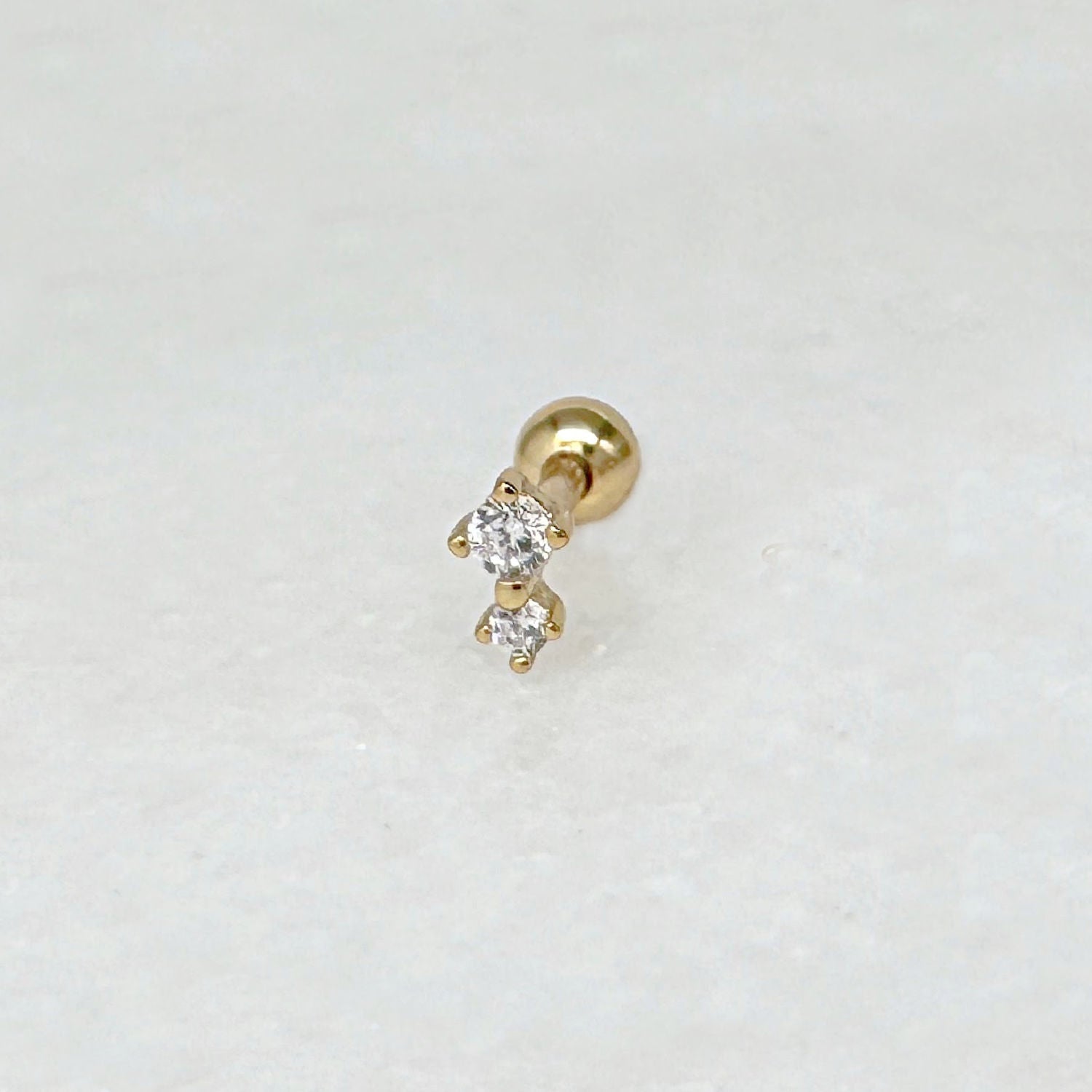 Two Stone Screw Back Cartilage Earring, Gold Plated Ball Back Barbell from Two of Most