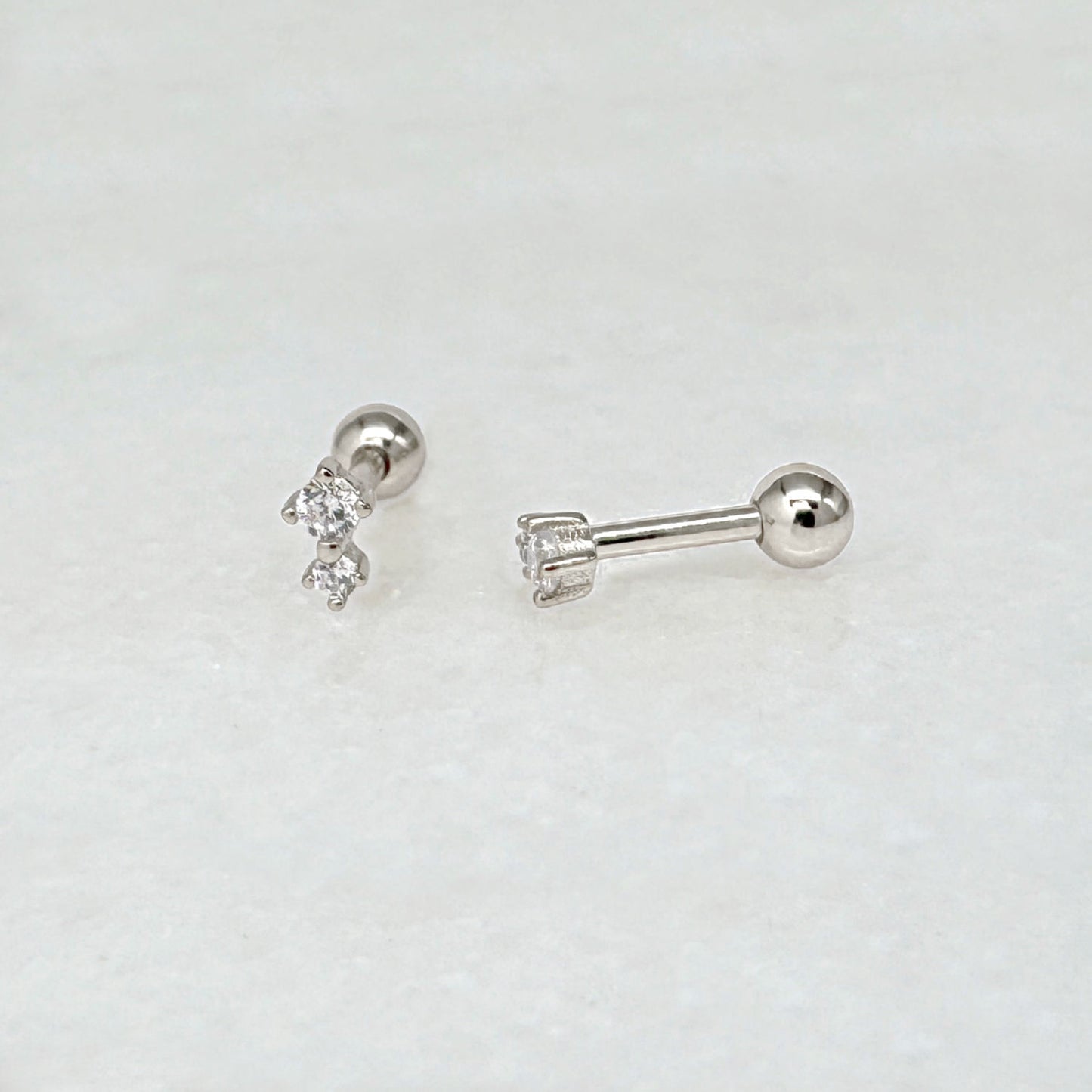 Two Stone Screw Back Cartilage Earring, Sterling Silver Ball Back Barbell from Two of Most
