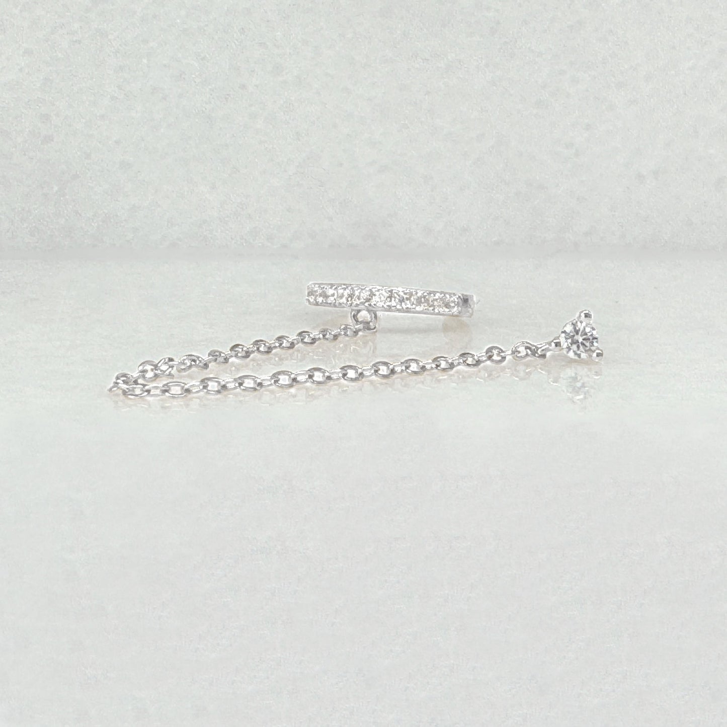 Chain and Cuff Earring, White Gold Connected Stud, No Piercing Conch Hoop from Two of Most Fine Jewelry