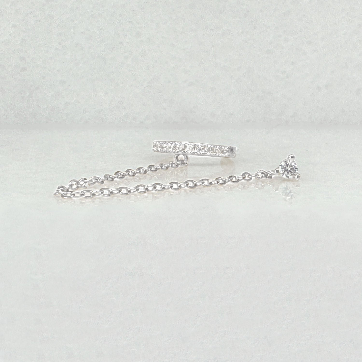 Chain and Cuff Earring, White Gold Connected Stud, No Piercing Conch Hoop from Two of Most Fine Jewelry