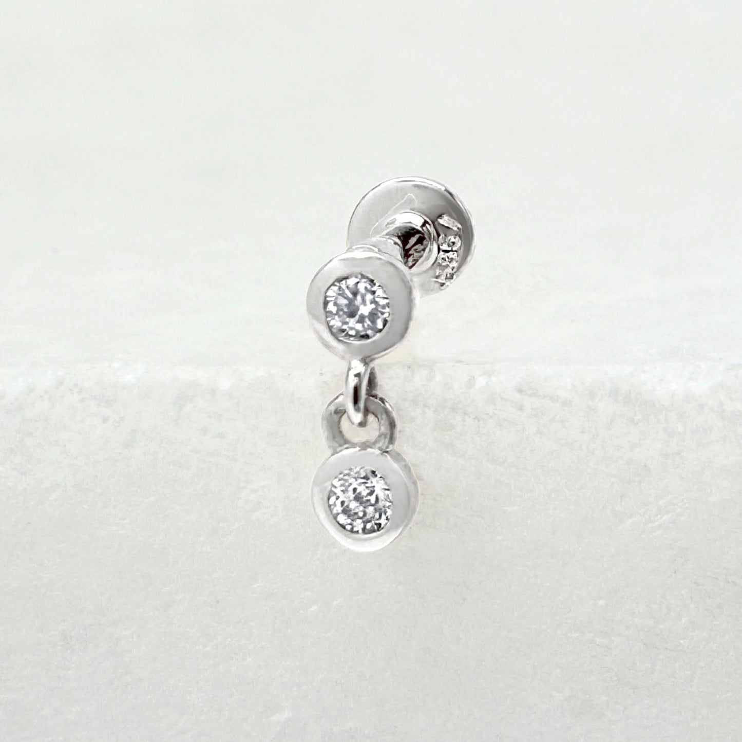 White Gold Flat Back Diamond Dangle Earring, 14k Cartilage Stud from Two of Most
