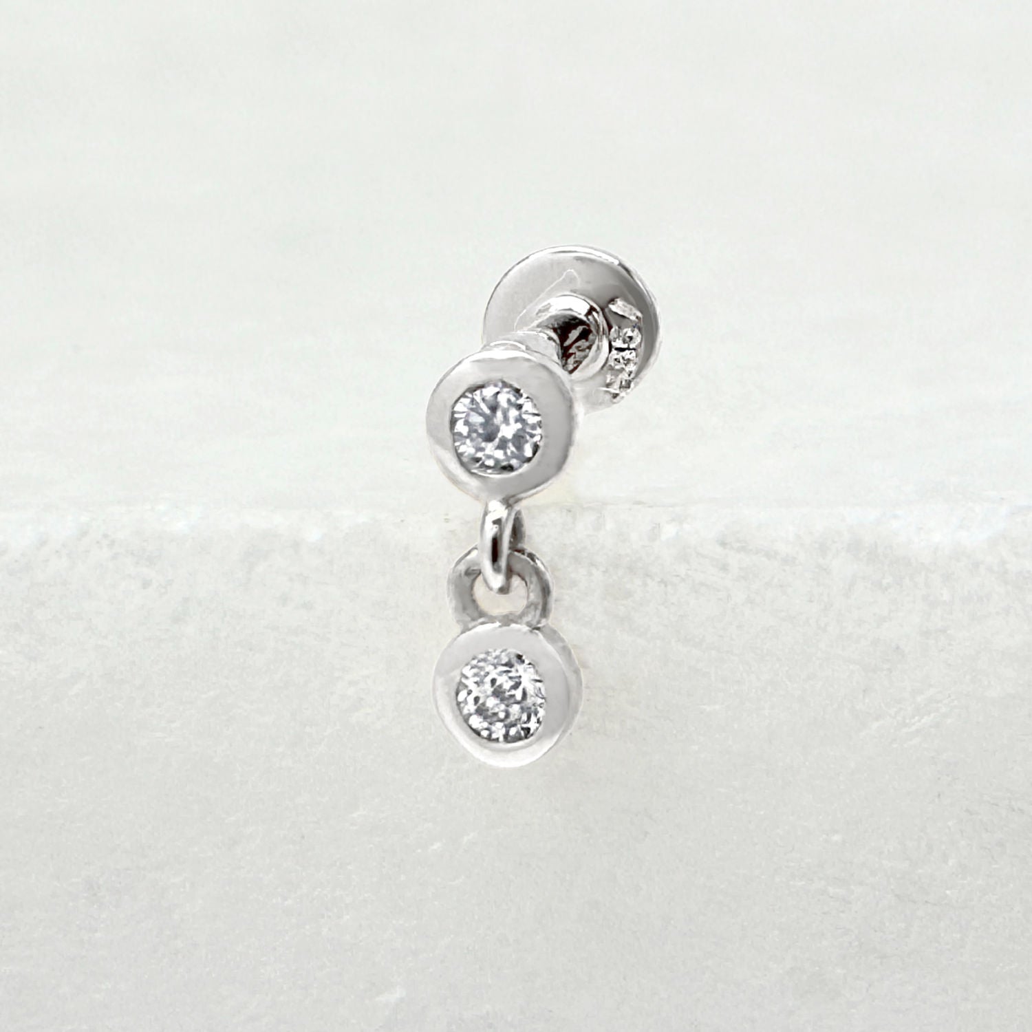 White Gold Flat Back Diamond Dangle Earring, 14k Cartilage Stud from Two of Most