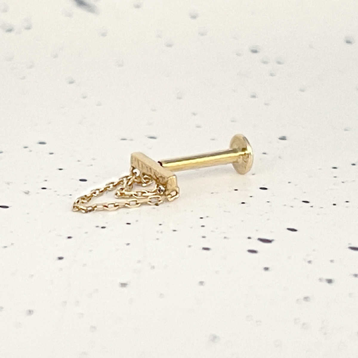 Gold Bar & Double Chain Cartilage Earring | 14K Flat Back Piercing Studs from Two of Most