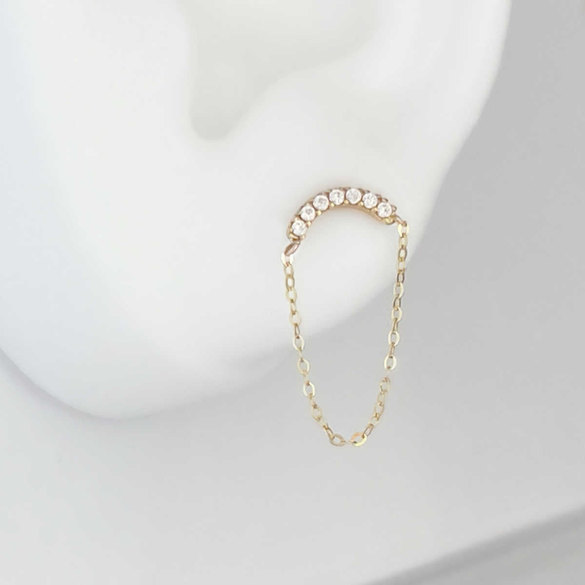 Curved Bar with Chain Gold Earring | 14K Studs from Two of Most