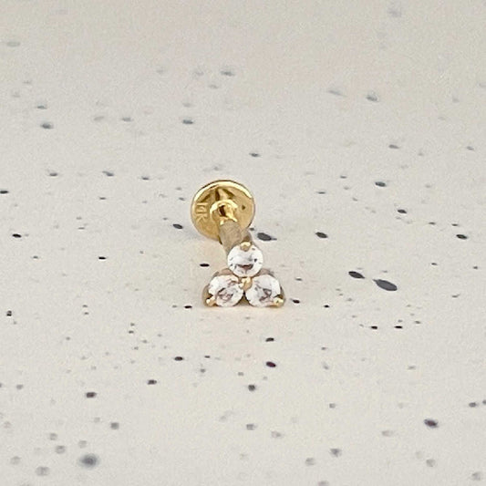 Trinity Helix, Tragus, Conch Earring | Gold & Gemstone Flat Back Cluster Stud | Two of Most