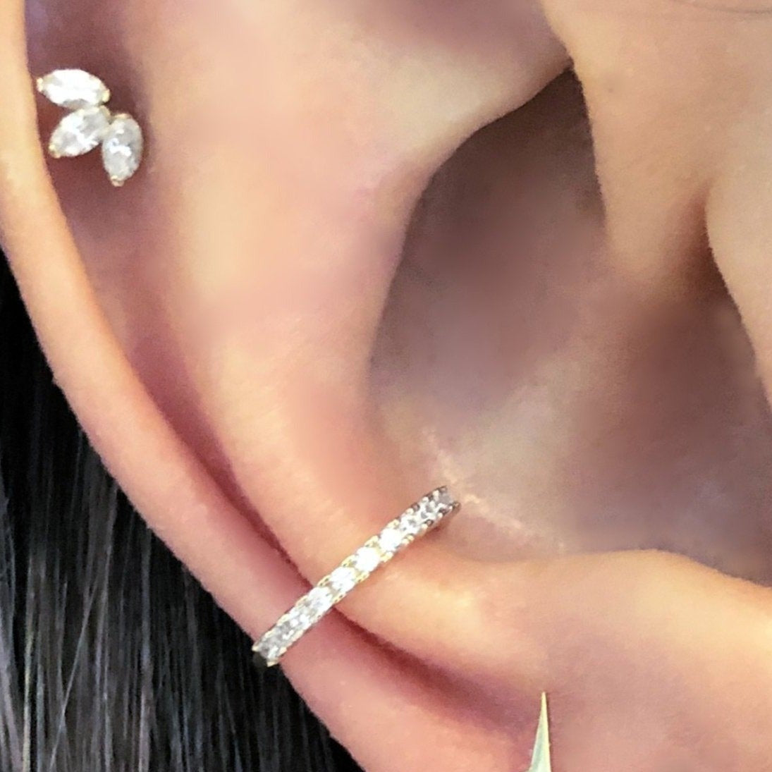 14k Gold Lotus Flower Helix Stud on Model