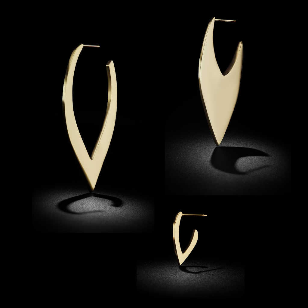 V shaped gold hoop mismatched earring set | push back | 14k yellow gold | Two of Most