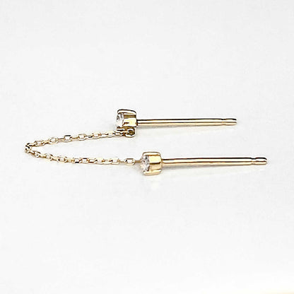 Double Piercing Stud Earrings | 14k Connected Chain Studs