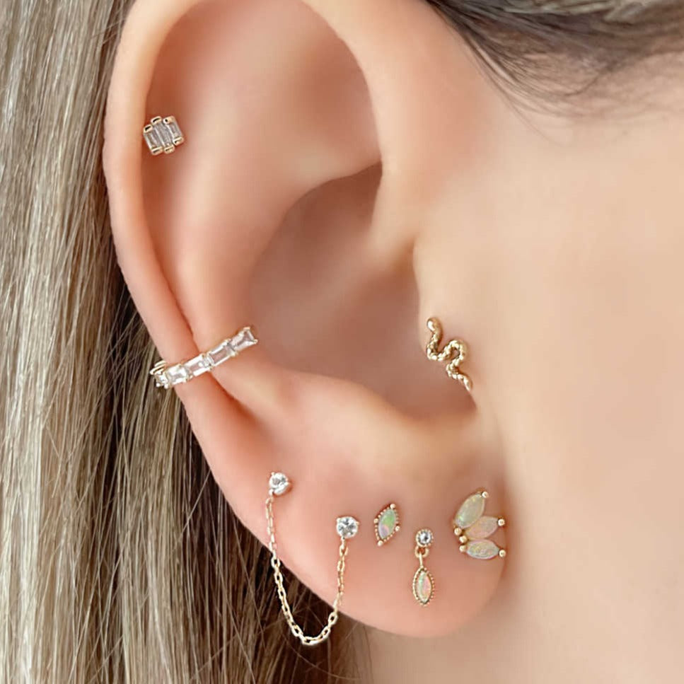 Snake Stud Earring | Piercing Earrings | Solid Gold Hypoallergenic Jewelry | Helix, Tragus, Cartilage | Two of Most Fine Jewelry