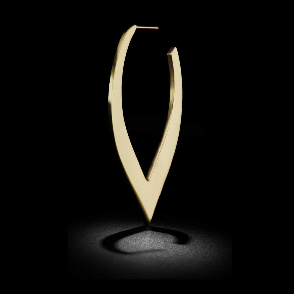 Large V shaped gold hoop earring | push back | 14k yellow gold | Two of Most