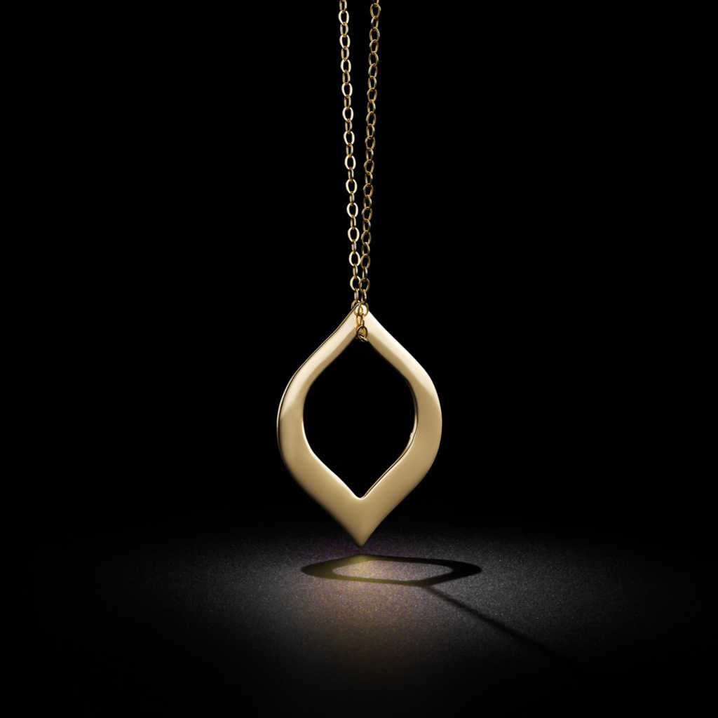 Large Gold Pendant, Solid 14k Geometric Ellipse Oval Necklace