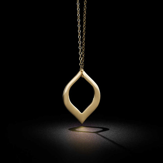 Large Gold Pendant, Solid 14k Geometric Ellipse Oval Necklace