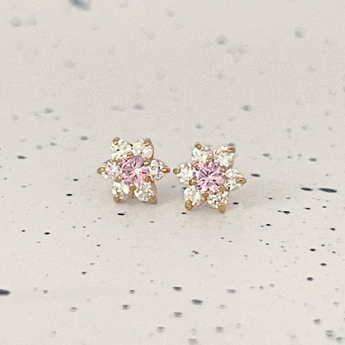 Pink Gemstone Flower Screw Back Stud Earrings | 14K Gold
