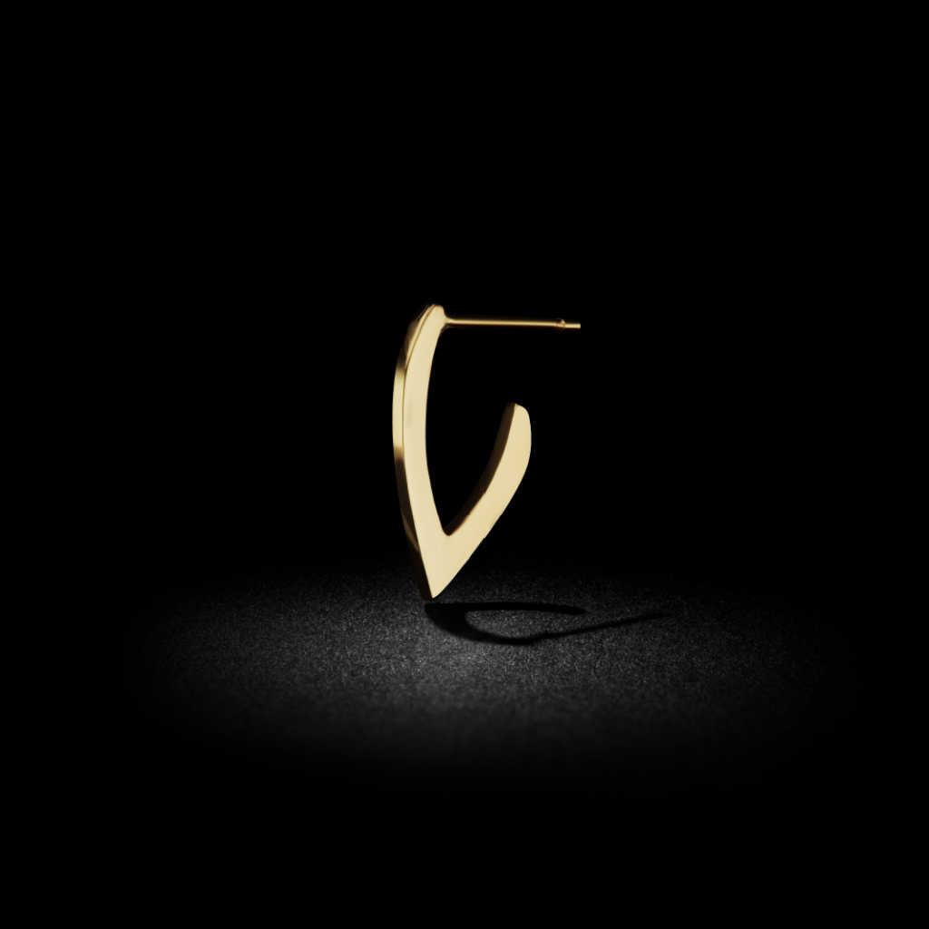 Small V shaped gold hoop earring | push back | 14k yellow gold | Two of Most