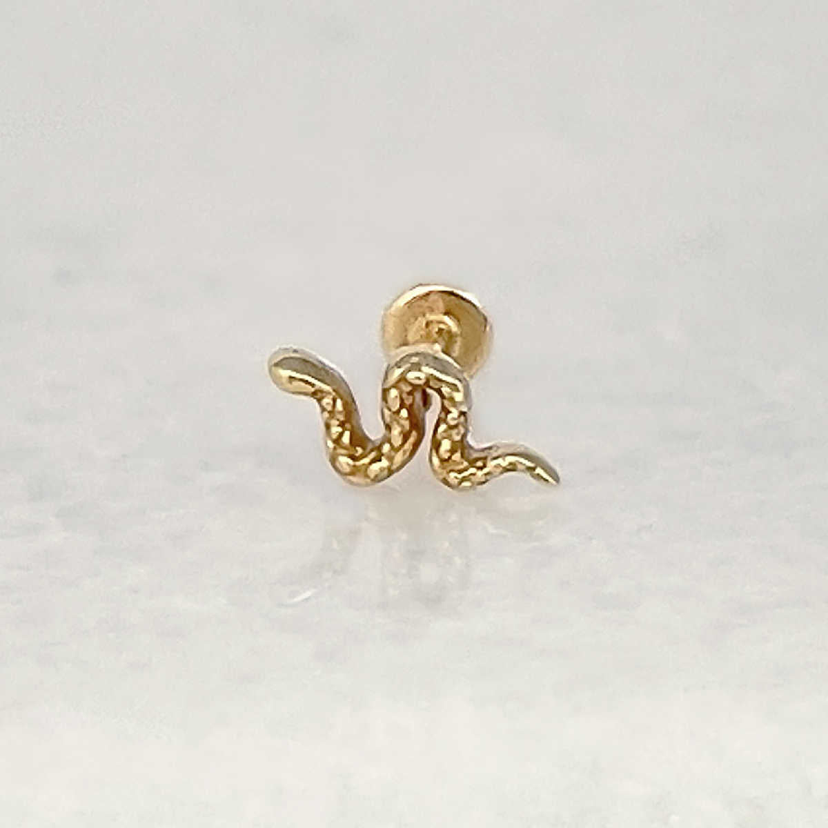 Snake 14k Gold Cartilage Earring Flat Back Helix, Tragus, Conch