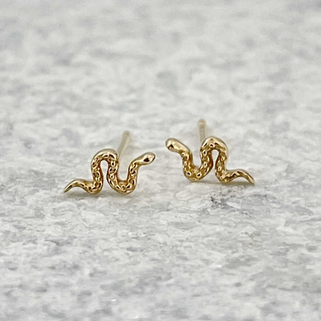 Snake gold stud earrings | push back | 14k yellow gold | Two of Most