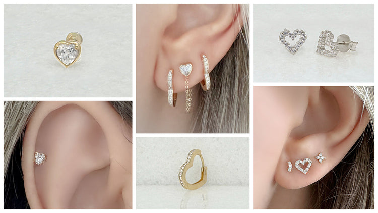 Heart Earring Collection in Solid Gold & Sterling Silver | Flat Back Earrings, Studs, and Huggies | Two of Most Fine Jewelry