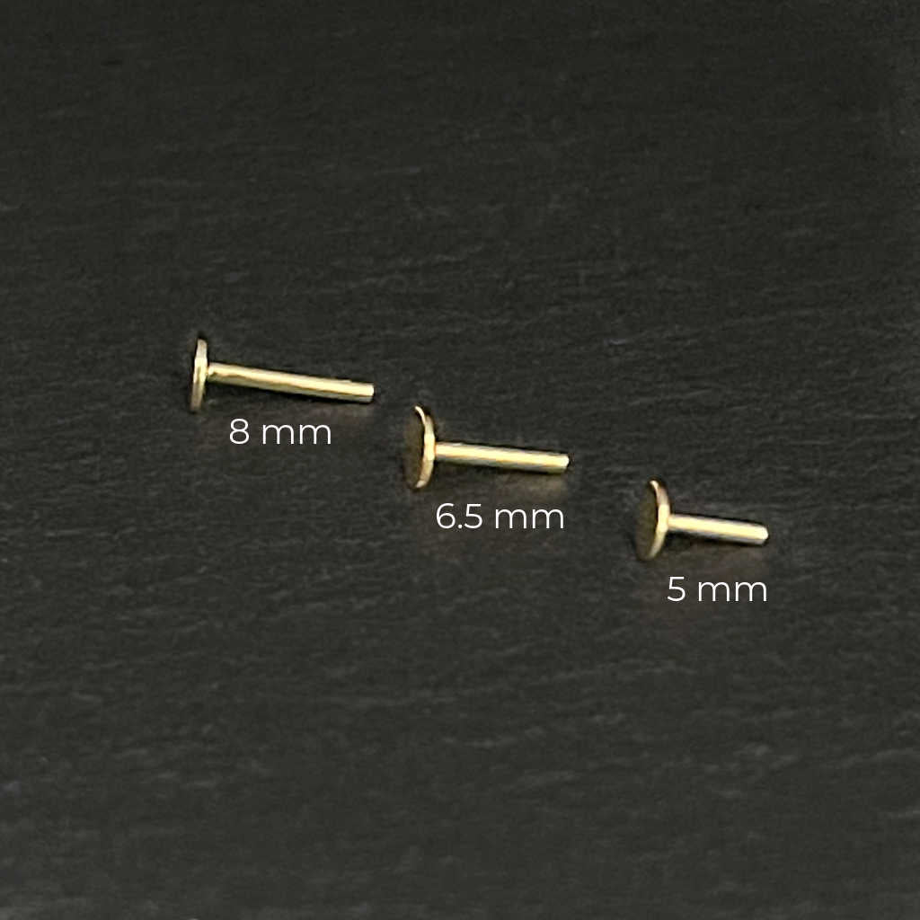 14k Gold Flat Back Cartilage Piercing Posts | 18 gauge & 5mm, 6.5mm, or 8mm length | Two of Most